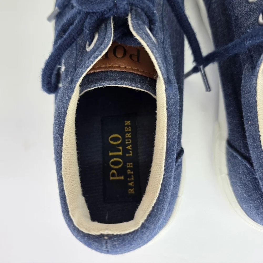 Polo Ralph Lauren Kids Faxon II Lace-Up Sneakers Pony Logo Cotton Canvas SZ 13.5